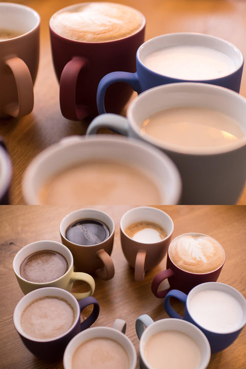 Großer Porzellan-Kaffeebecher mit matter Soft-Touch Oberfläche, 450 ml - Die Tasse für jeden Tag! In MATT WARMES GRAU - Kumaio™ Selecto